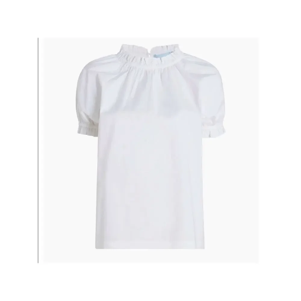 Hill House The Kit Ruffled Neck Short Sleeve Blouse White size medium